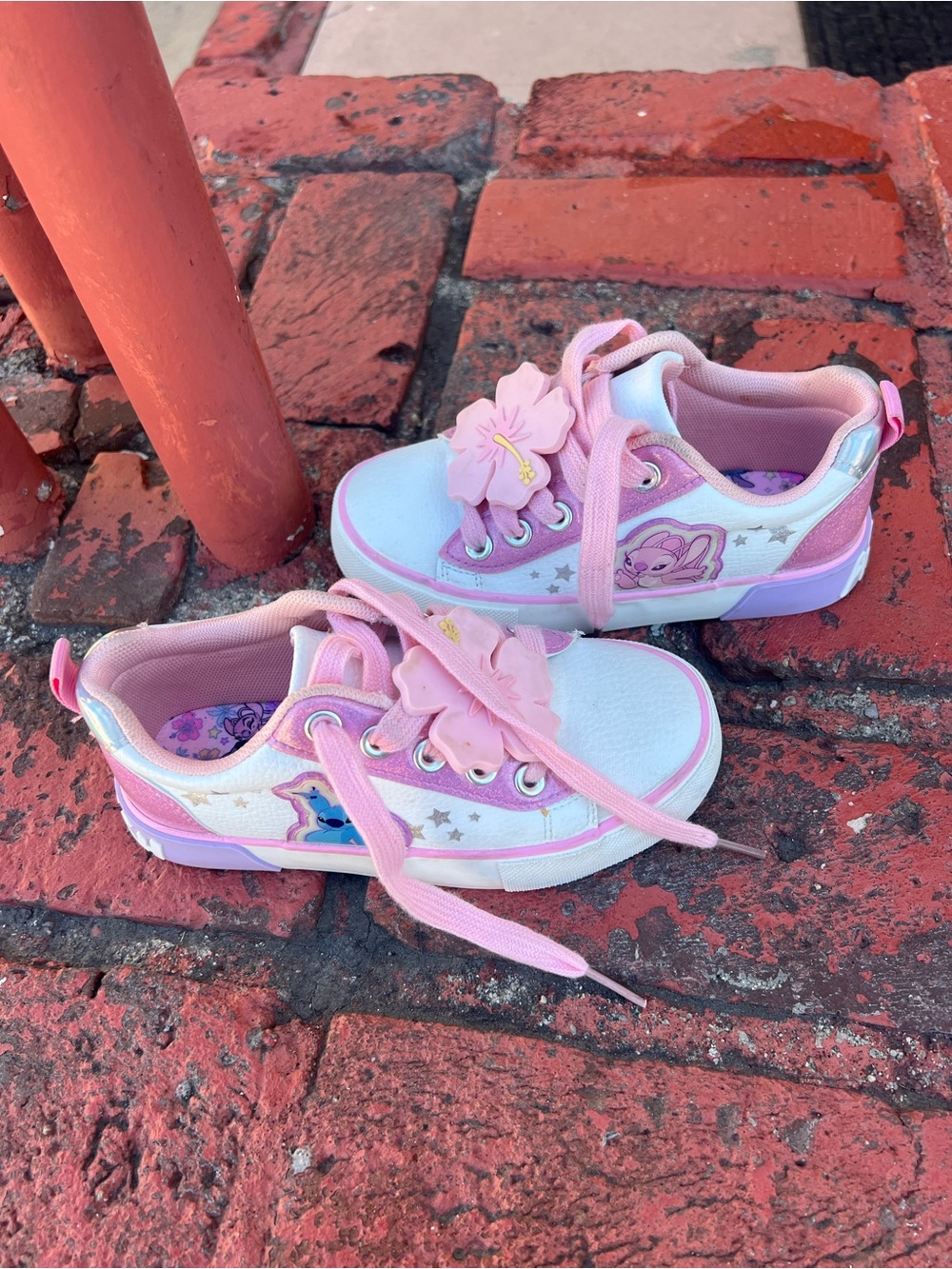 Disney Pink and White Kids Sneakers with Floral Lace Charms